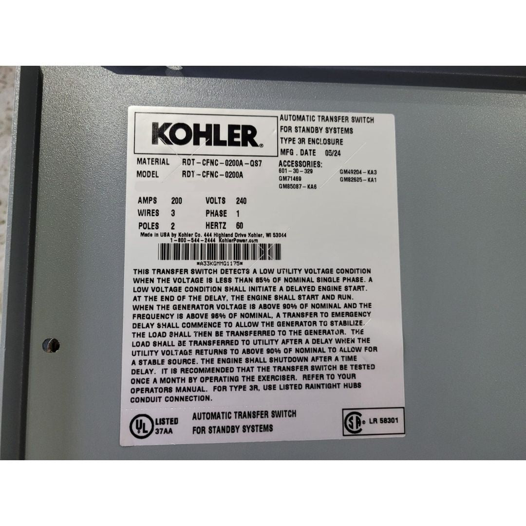 Kohler RDT Automatic Transfer Switch (200A) (New)