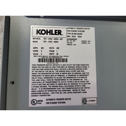Kohler RDT Automatic Transfer Switch (200A) (New)