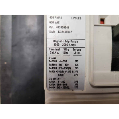EATON KG3400S42 Series C Circuit Breaker (400a) (New)