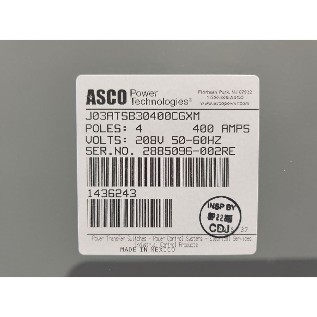 ASCO Series 300 J03ATSB30400CGXM Automatic Transfer Switch (400A) (New)