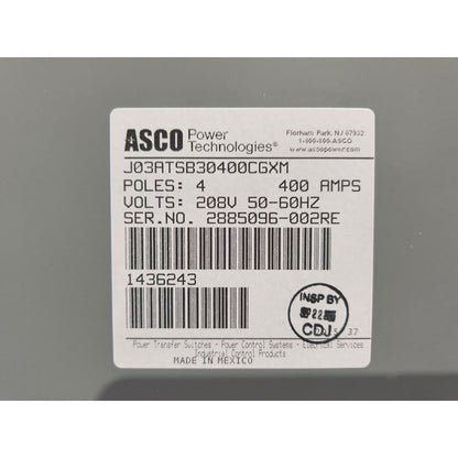 ASCO Series 300 J03ATSB30400CGXM Automatic Transfer Switch (400A) (New)