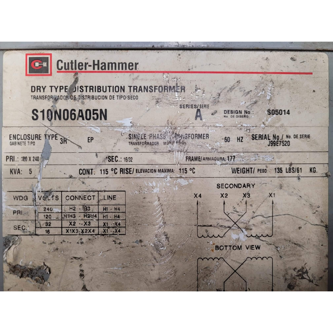Cutler-Hammer S10N06A05N Dry Type Distribution Transformer (Used)