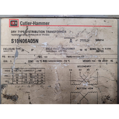 Cutler-Hammer S10N06A05N Dry Type Distribution Transformer (Used)