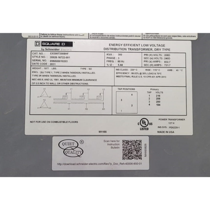 Square D Low Voltage Distribution Transformer (300 kVA) (Used)