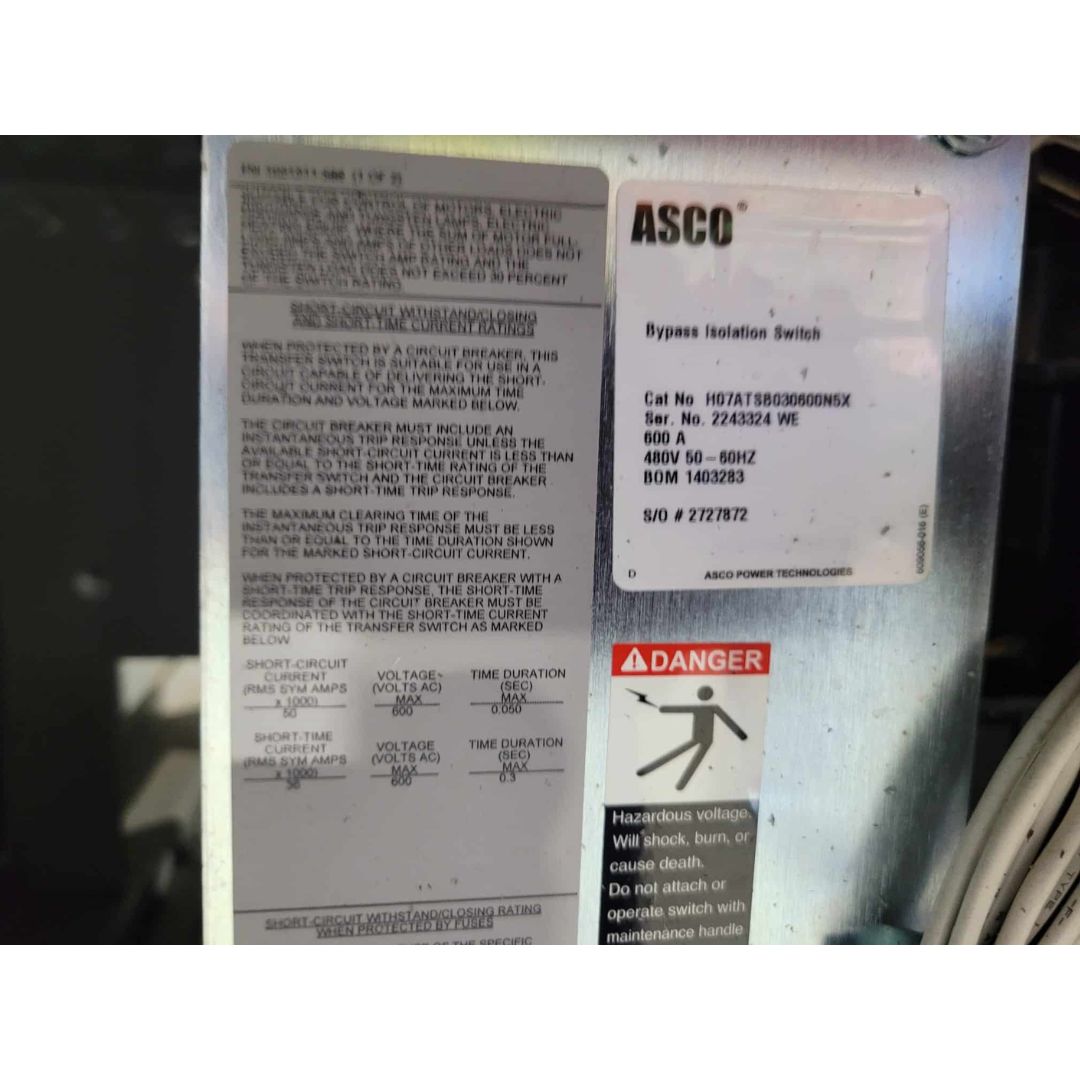 ASCO H07ATSB030600NSX Automatic Transfer Switch (600A) (Used)