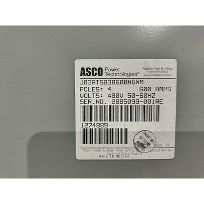 ASCO Series 300 J03ATSB30600NGXM Automatic Transfer Switch (600a) (New)