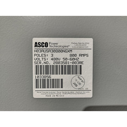 ASCO Series 300 H03AUSA30800CGXM Automatic Transfer Switch (800A) (New)