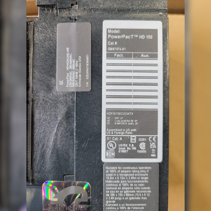 150 Amp Square D HDP36150CU33XTX Circuit Breaker details