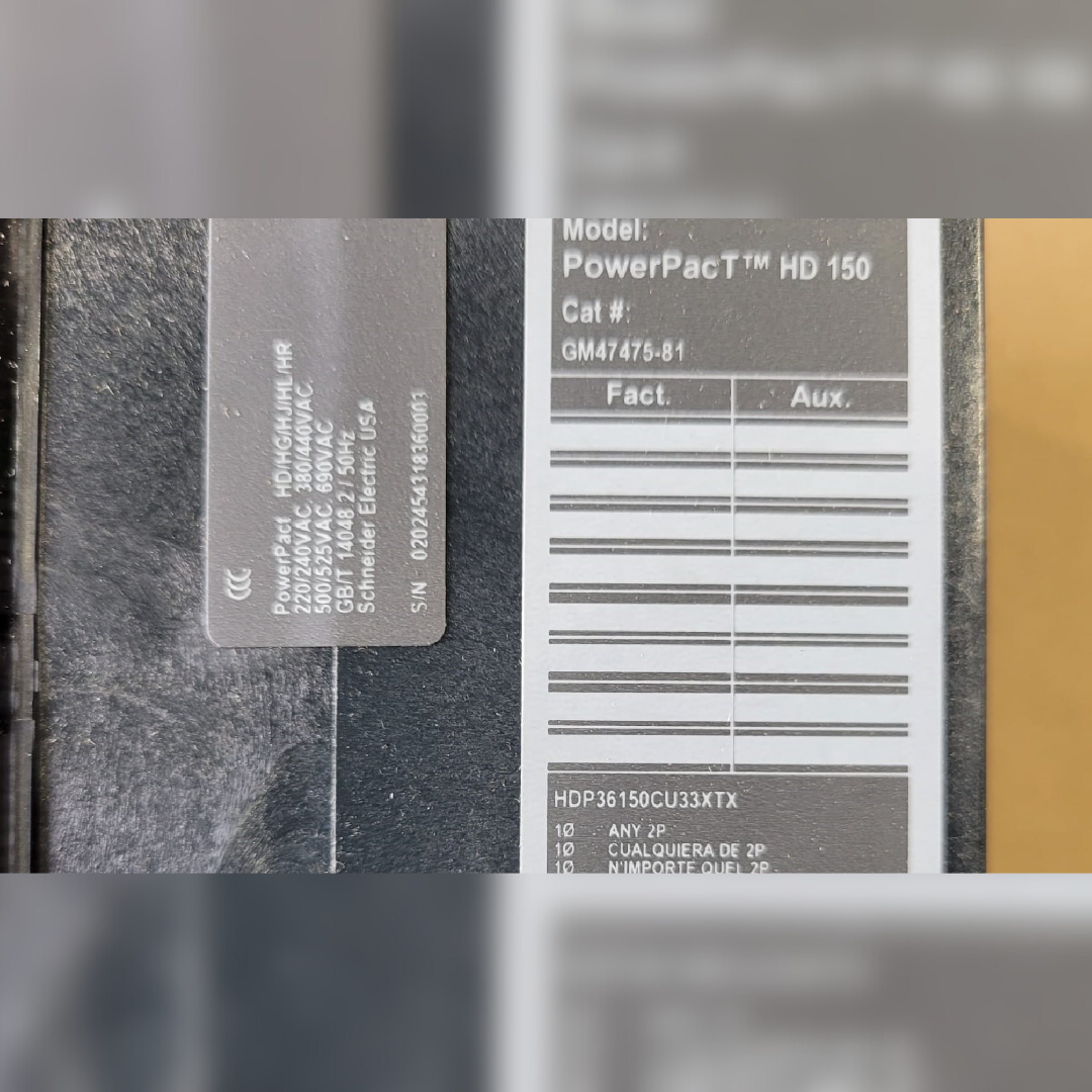 150 Amp Square D HDP36150CU33XTX Circuit Breaker sticker