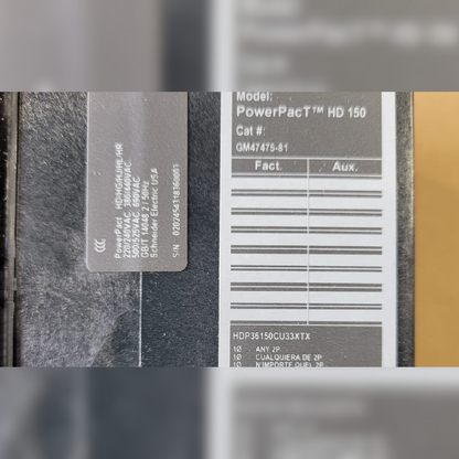 150 Amp Square D HDP36150CU33XTX Circuit Breaker sticker