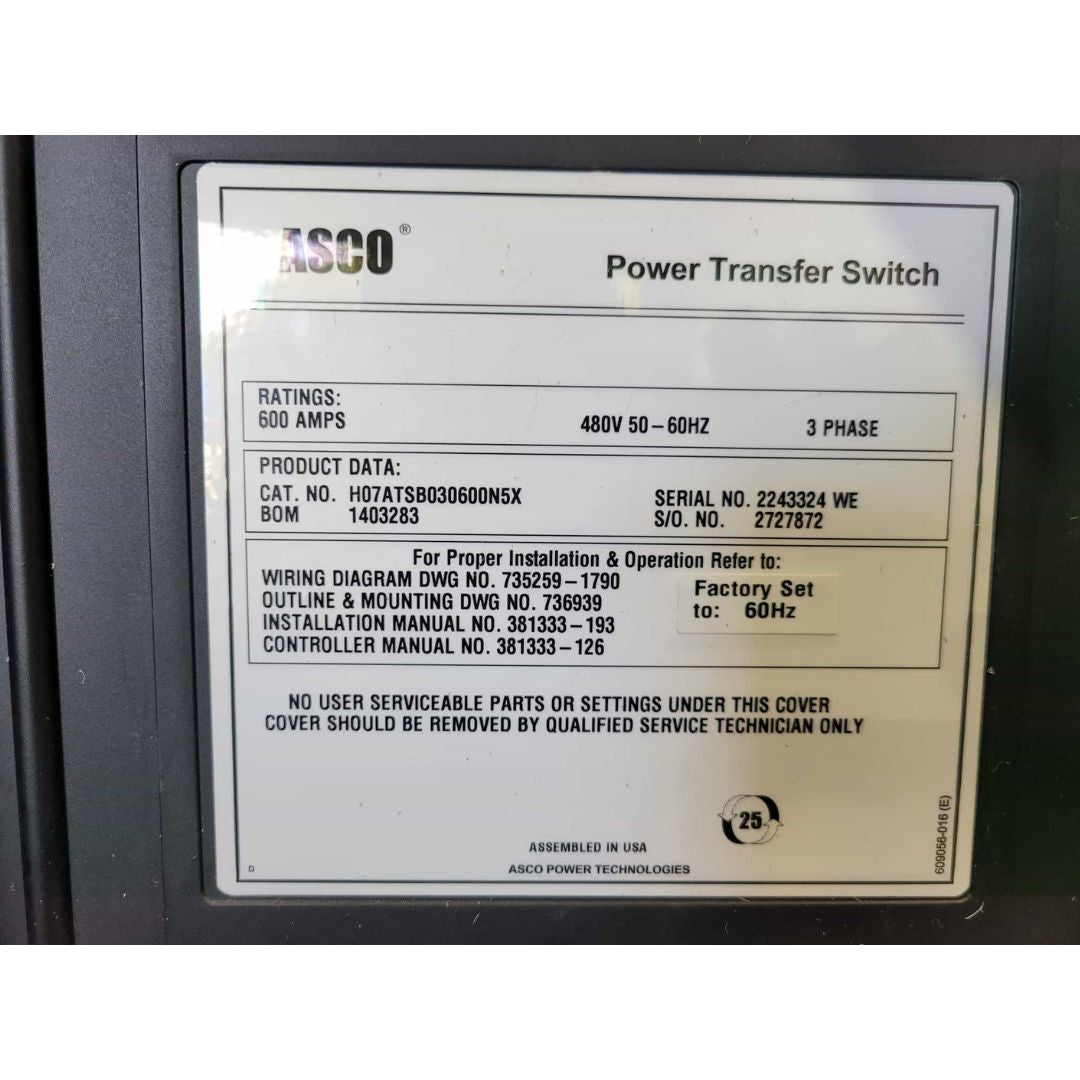 ASCO H07ATSB030600NSX Automatic Transfer Switch (600A) (Used)