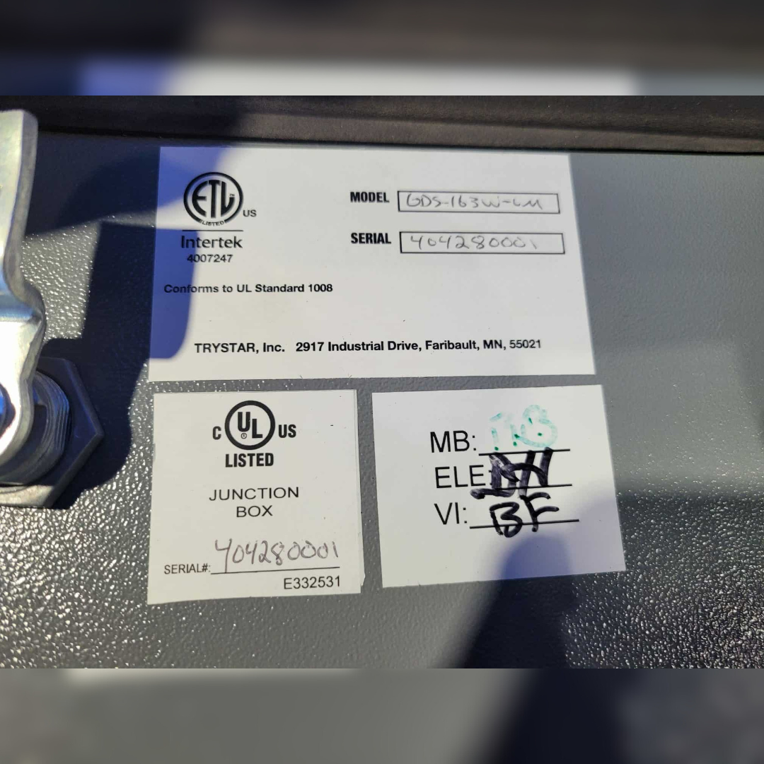 1600 Amp Trystar Docking Station stickers