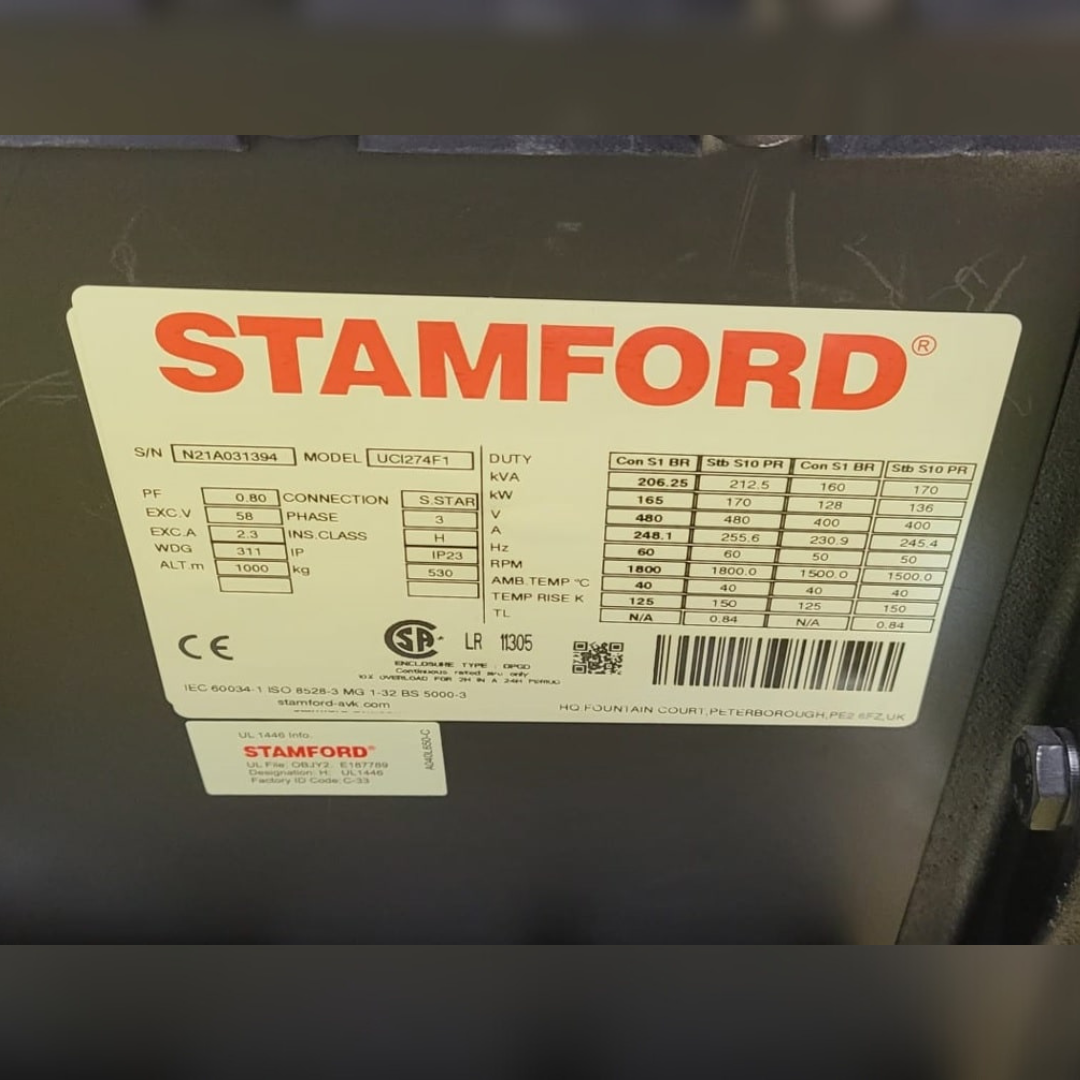 165 kW Stamford Alternator stickers