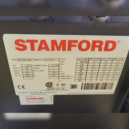 165 kW Stamford Alternator stickers