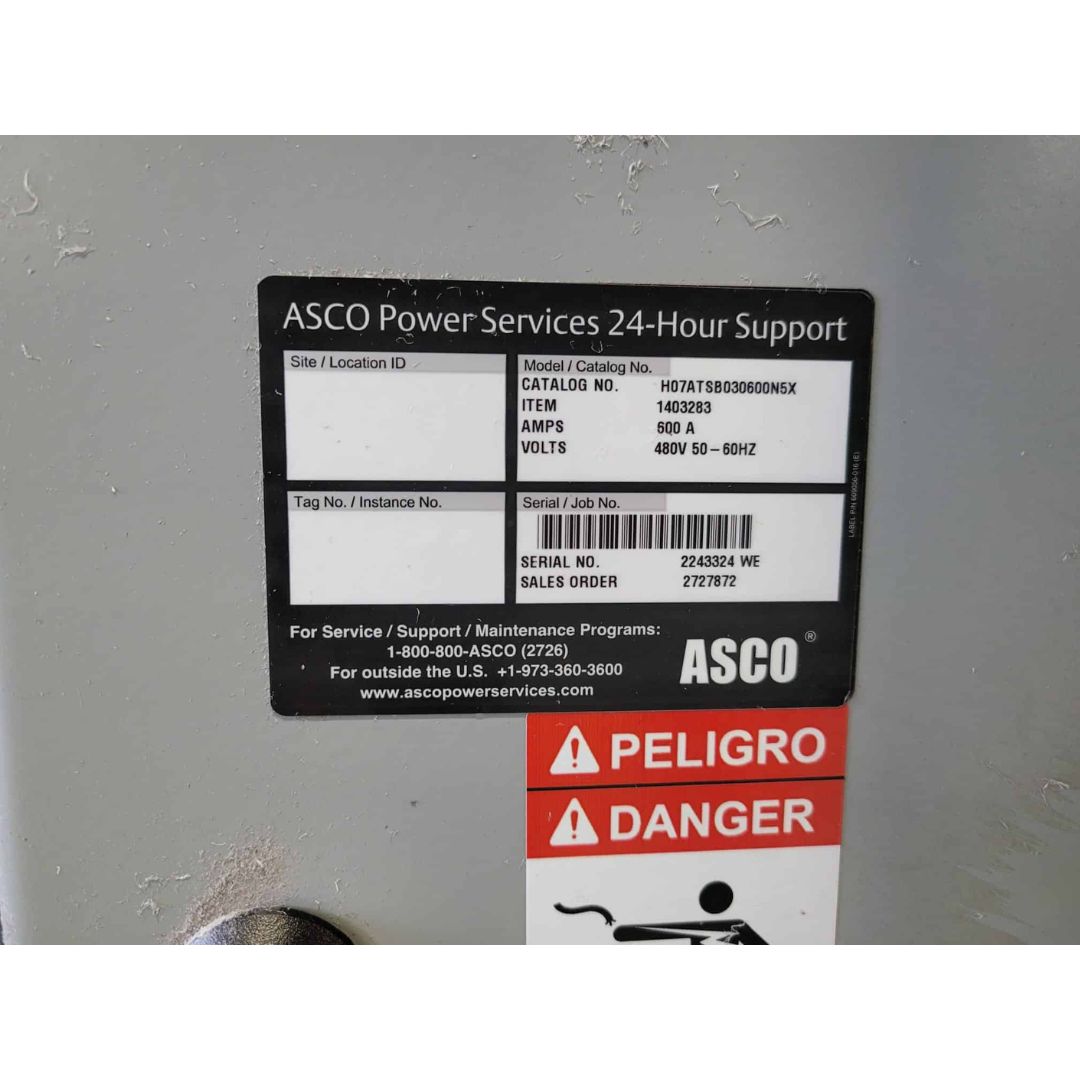 ASCO H07ATSB030600NSX Automatic Transfer Switch (600A) (Used)