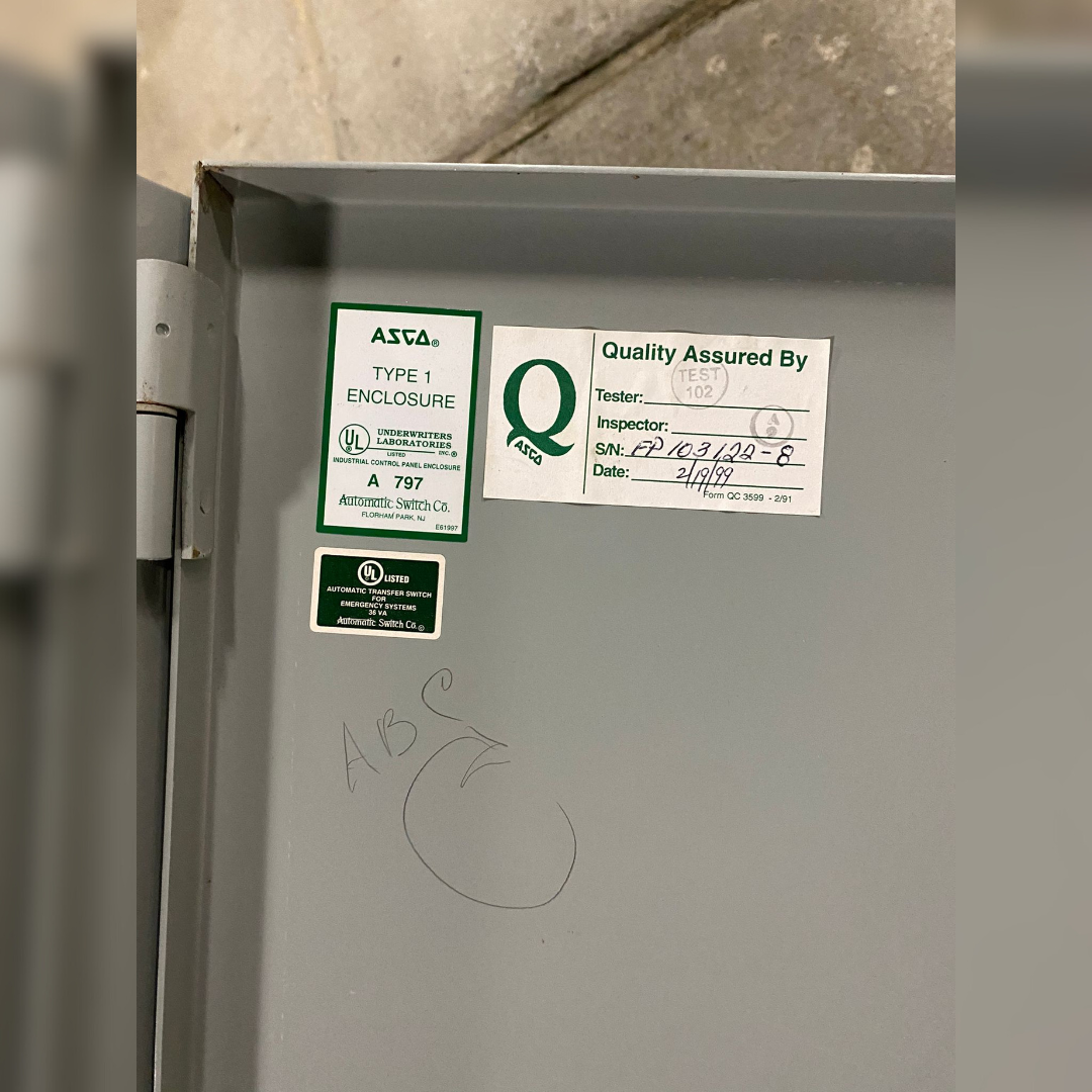 225 Amp ASCO 300 Automatic Transfer Switch quality assured sticker