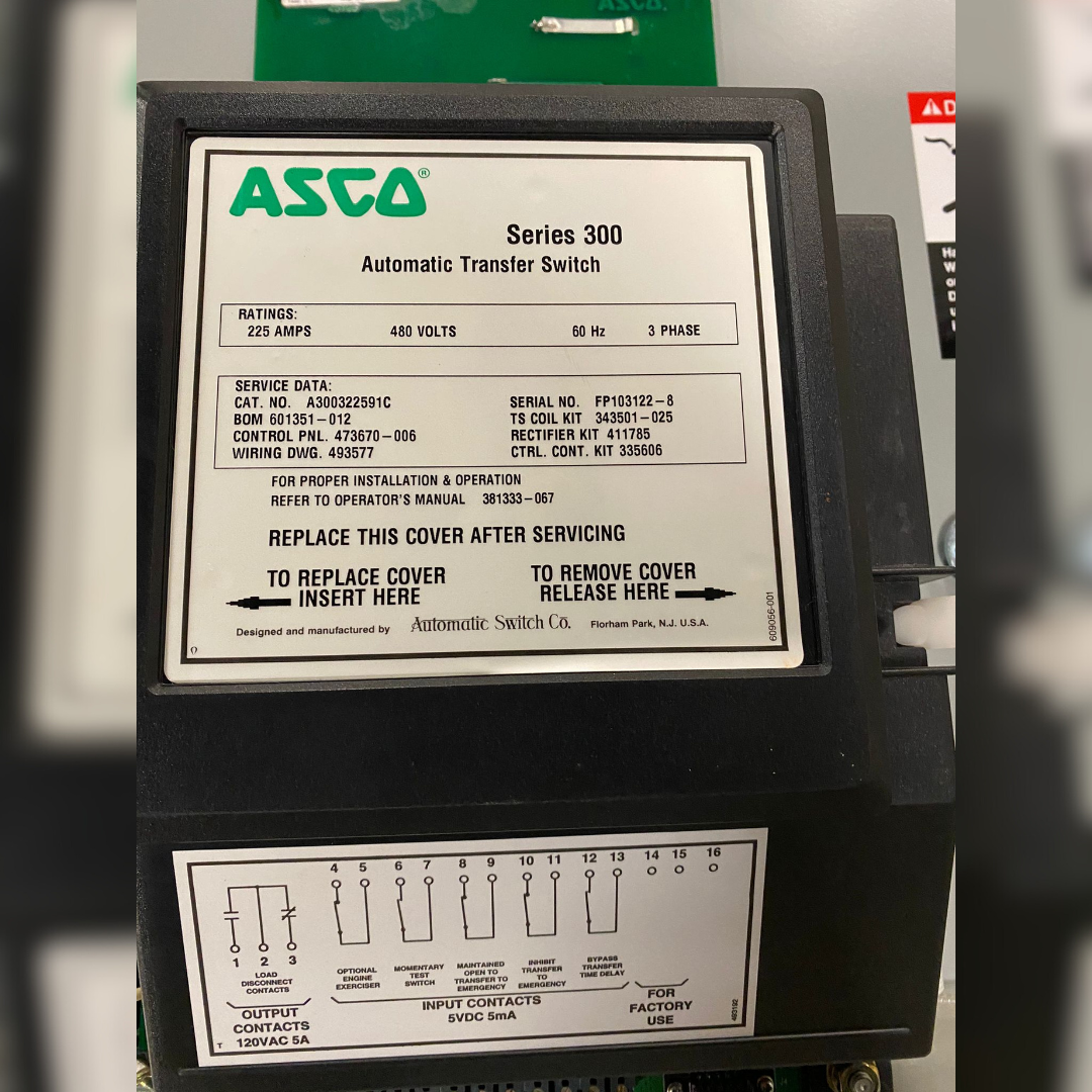 225 Amp ASCO 300 Automatic Transfer Switch sticker