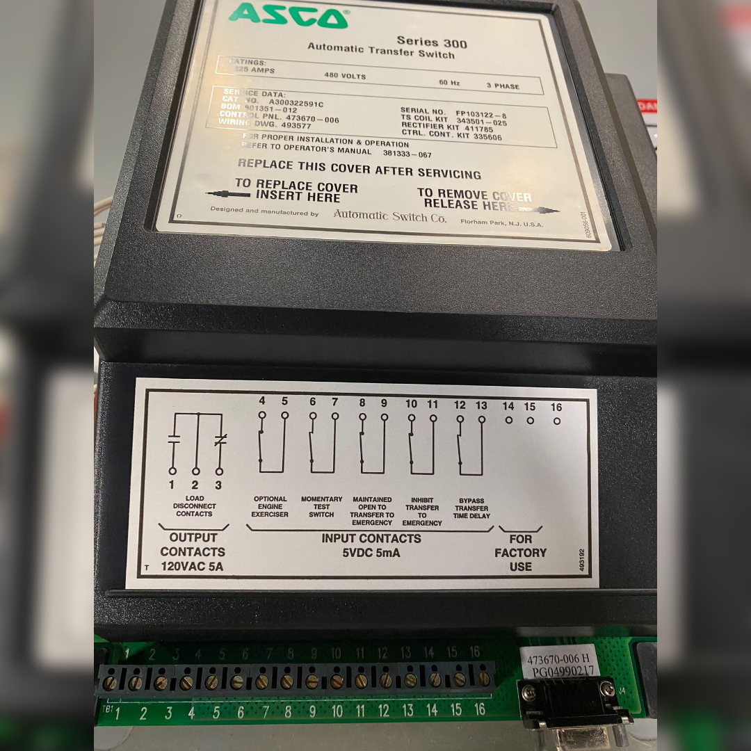 225 Amp ASCO 300 Automatic Transfer Switch sticker