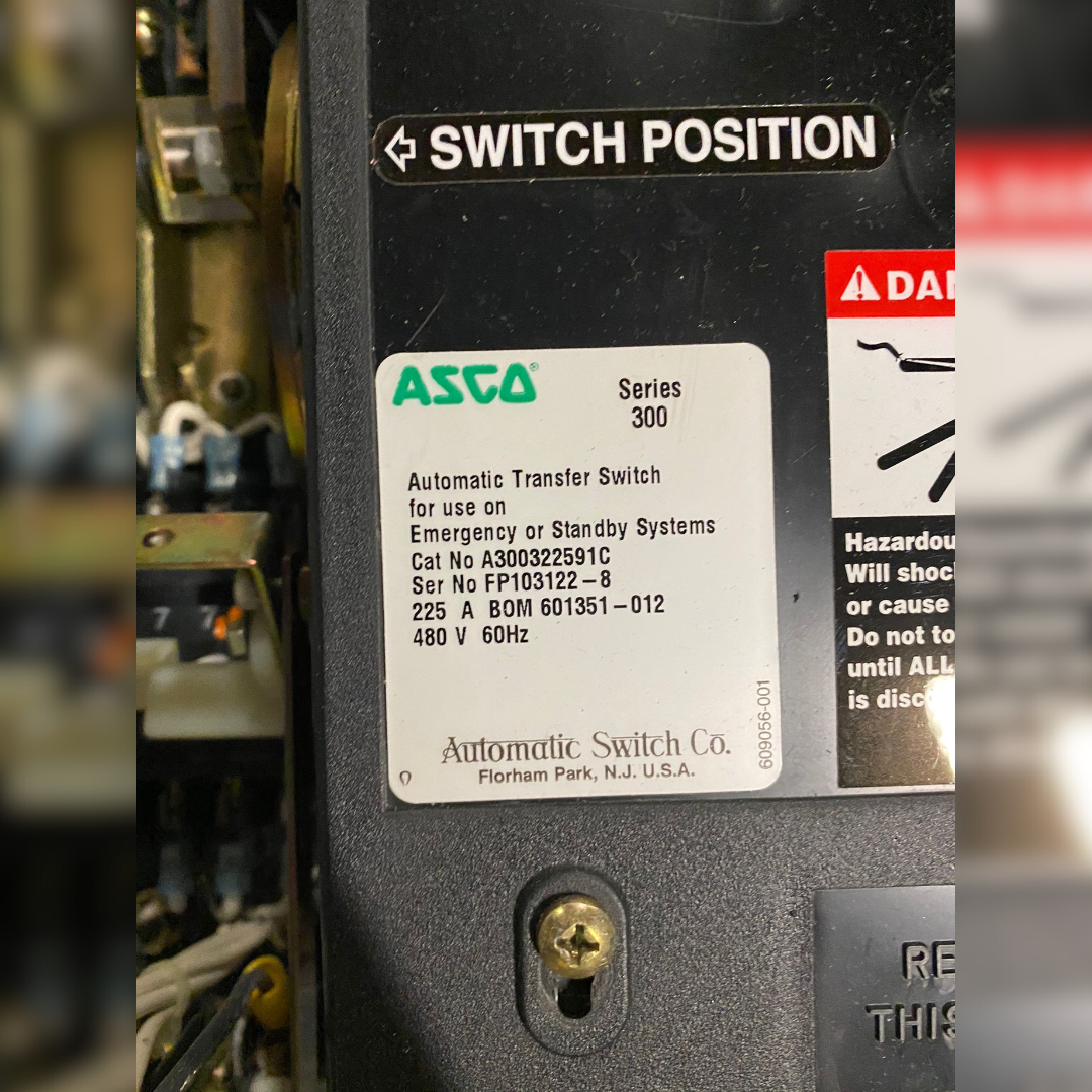 225 Amp ASCO 300 Automatic Transfer Switch sticker