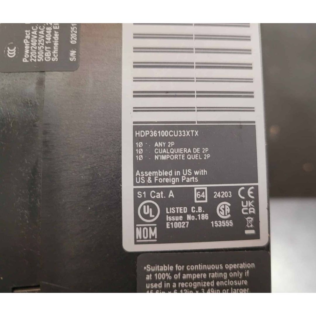 Square D HDP36100CU33XTX Breaker LCB, HD, MICRO LSI, 100% (100A) (New)