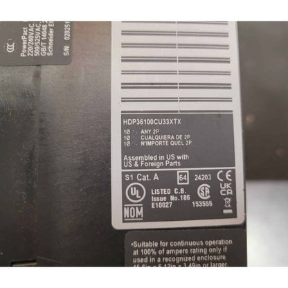 Square D HDP36100CU33XTX Breaker LCB, HD, MICRO LSI, 100% (100A) (New)