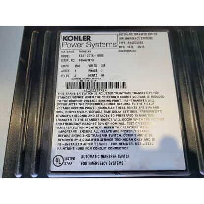 Kohler KSS-DCTA-1000S Automatic Transfer Switch (1000A) (Used)
