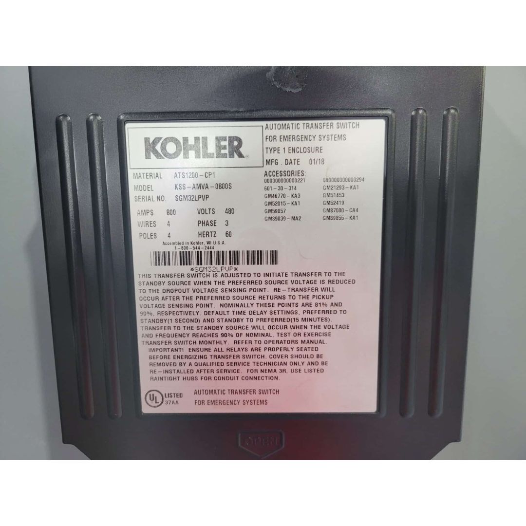 Kohler KSS-AMVA-0800S Automatic Transfer Switch (800A) (Used)
