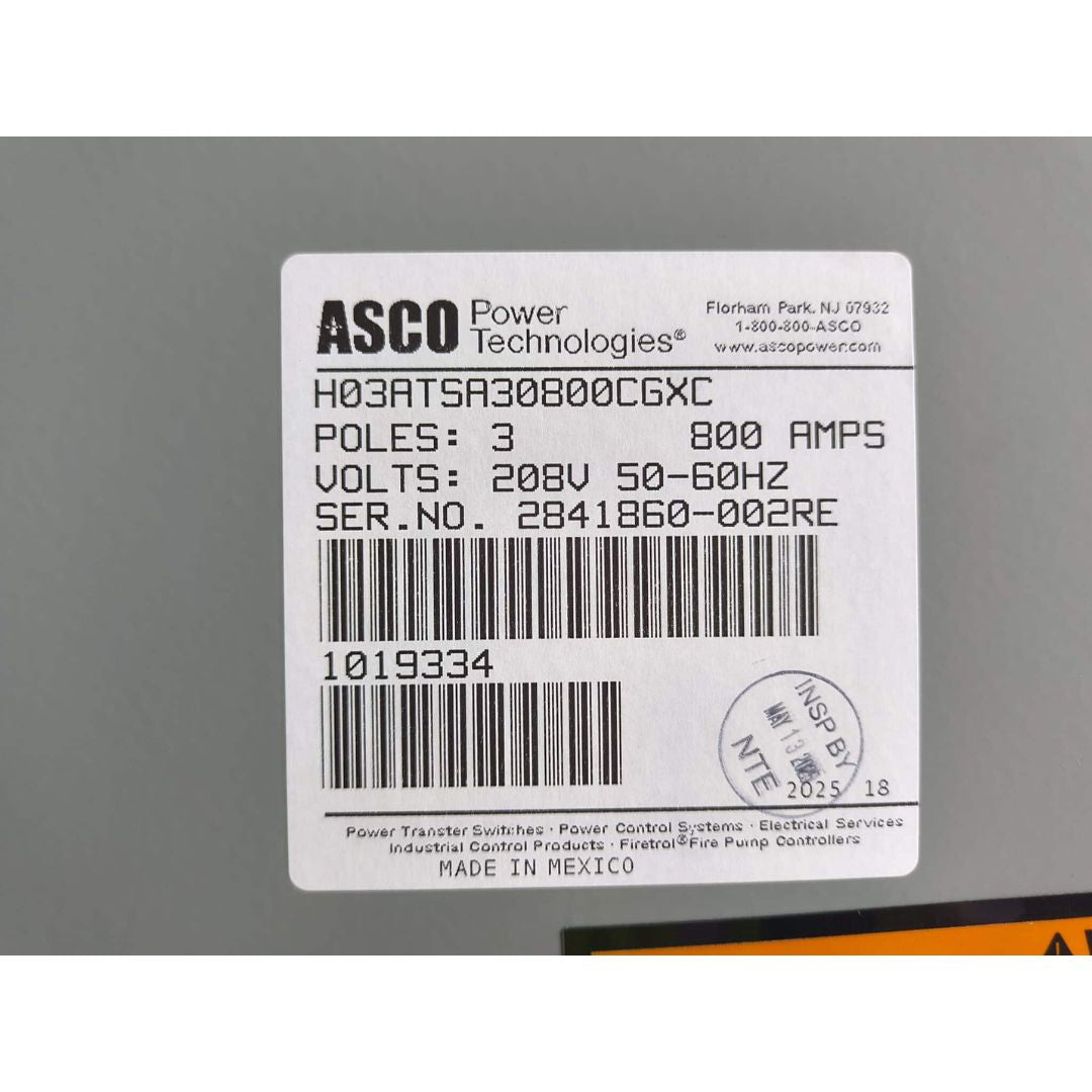 ASCO Series 300 H03ATSA30800CGXC Automatic Transfer Switch (800A) (New)
