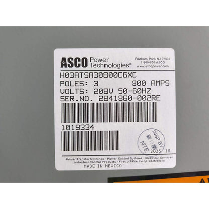 ASCO Series 300 H03ATSA30800CGXC Automatic Transfer Switch (800A) (New)