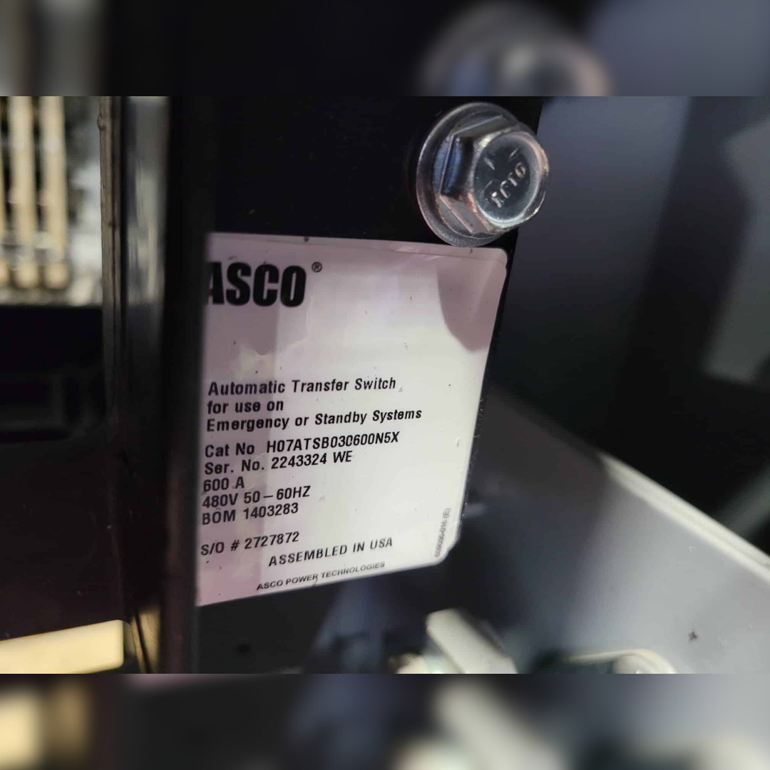 600 Amp ASCO H07ATSB030600NSX Automatic Transfer Switch sticker