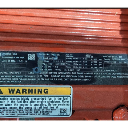 Cummins QSL9-G9 Diesel Engine – EPA Tier 4 Final (ACC182PA-PHILA) (New)