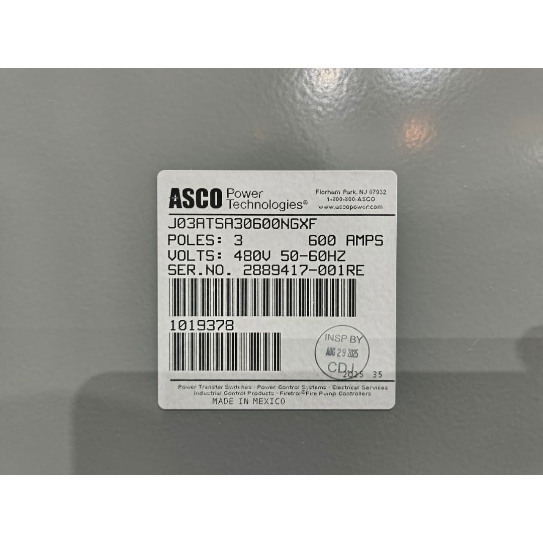 ASCO Series 300 J03ATSA30600NGXF Automatic Transfer Switch (600a) (New)