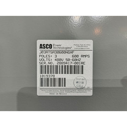 ASCO Series 300 J03ATSA30600NGXF Automatic Transfer Switch (600a) (New)