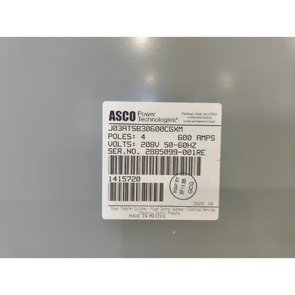 ASCO Series 300 J03ATSB30600CGXM Automatic Transfer Switch (600a) (New)