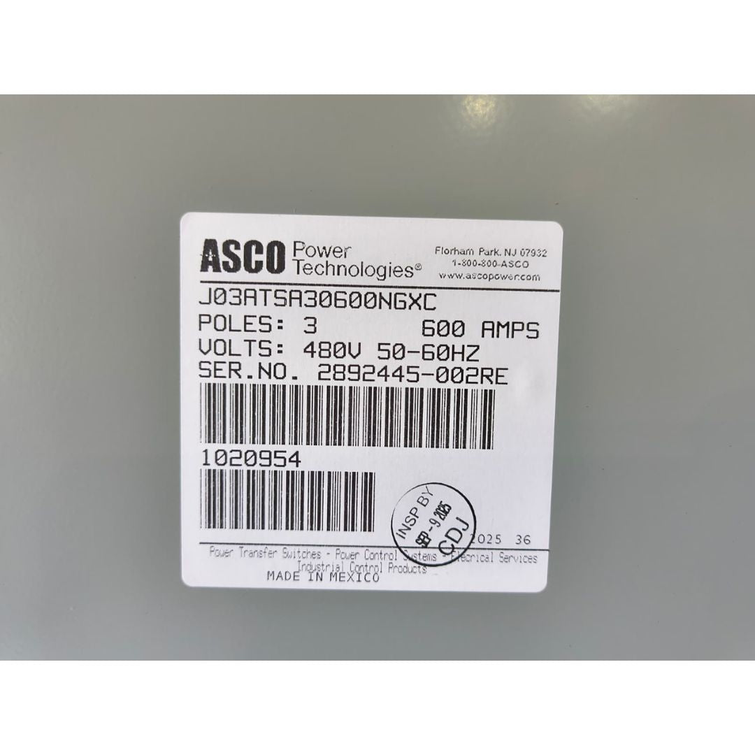 ASCO Series 300 J03ATSA30600NGXC Automatic Transfer Switch (600a) (new)