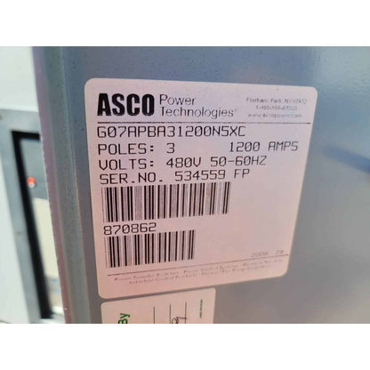 ASCO G07APBA31200N5XC Automatic Transfer Switch (1200A) (Used)