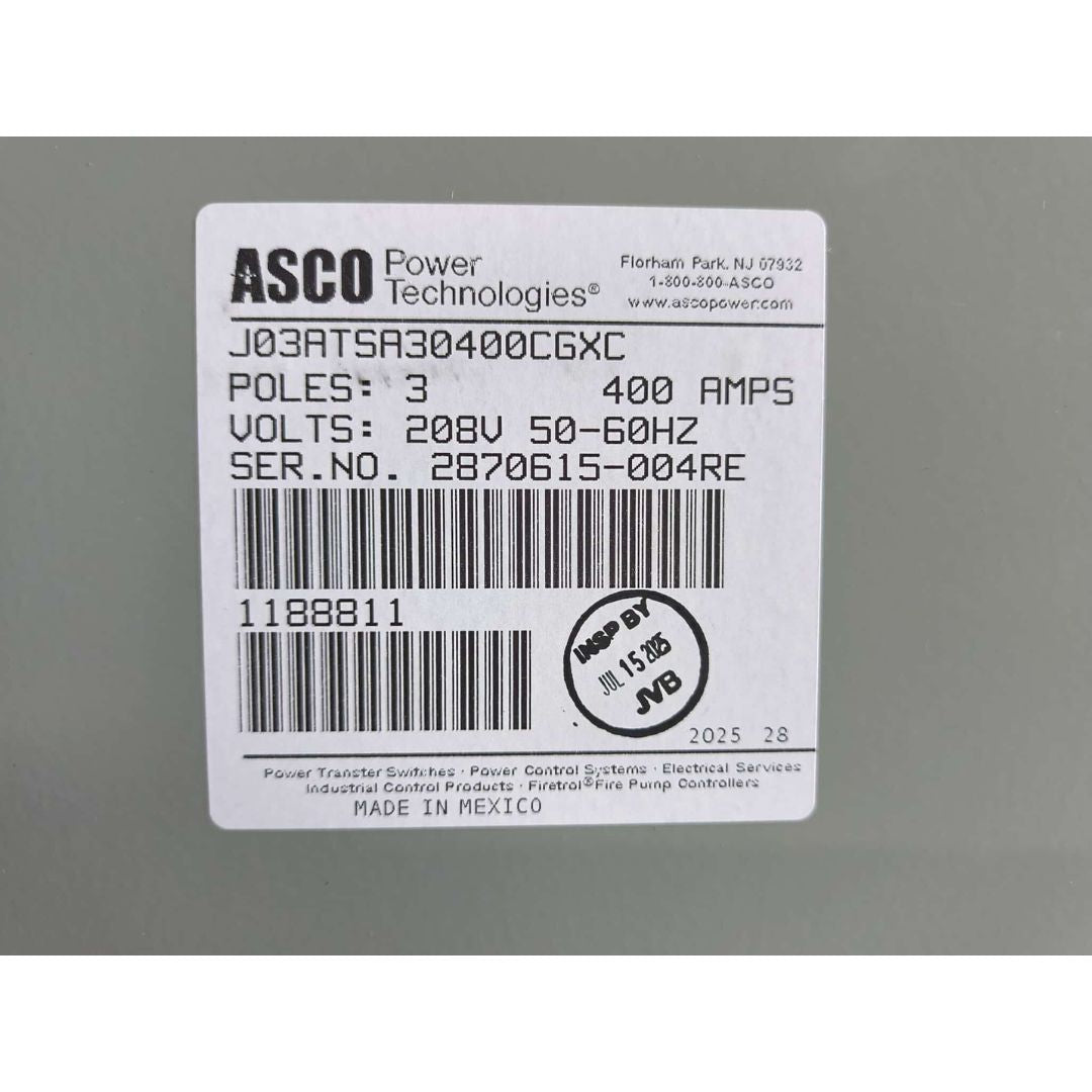 ASCO Series 300 J03ATSA30400CGXC Automatic Transfer Switch (400a) (New)