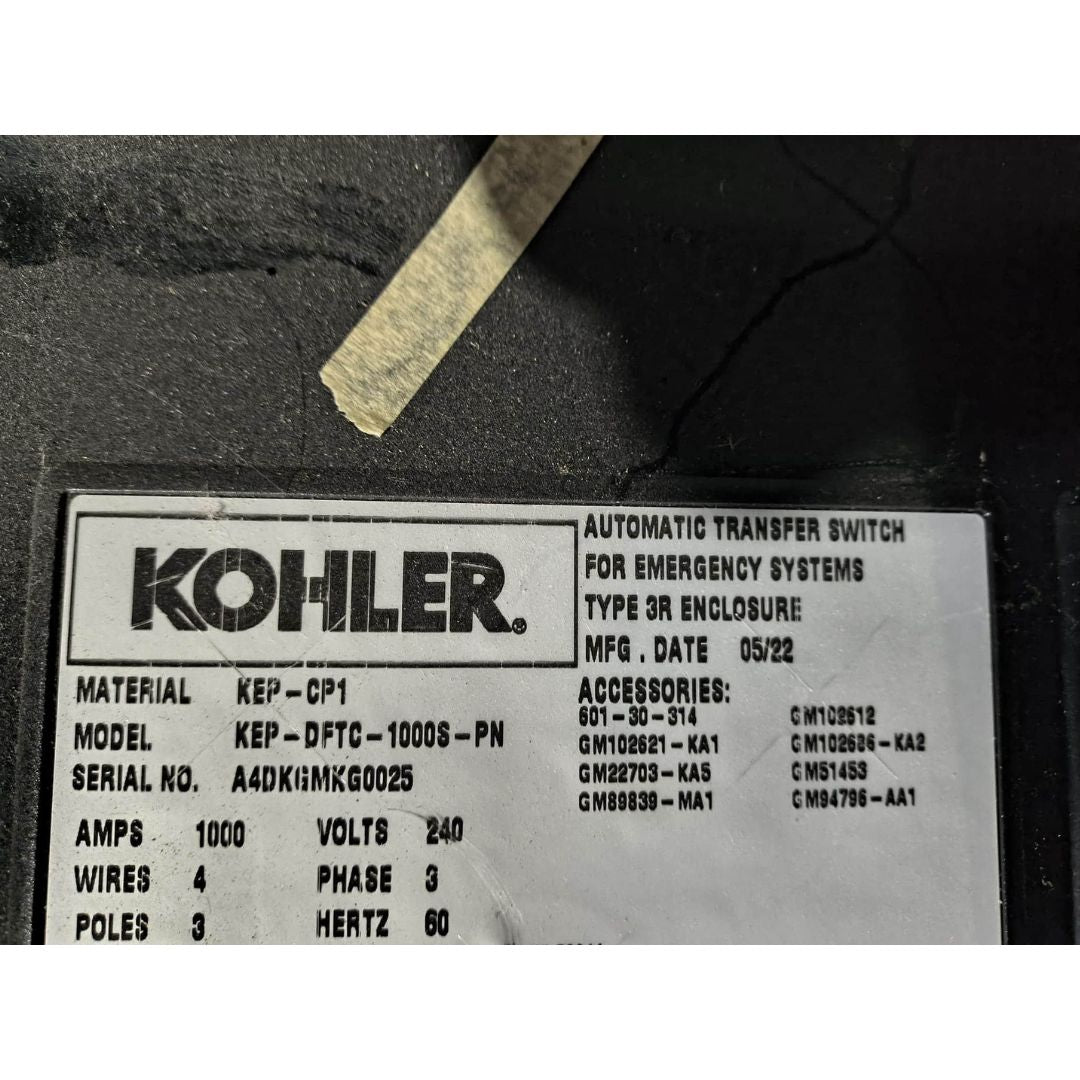 Kohler KEP-DFTC-1000S-PN Service Entrance Rated Automatic Transfer Switch (1000A) (Used)