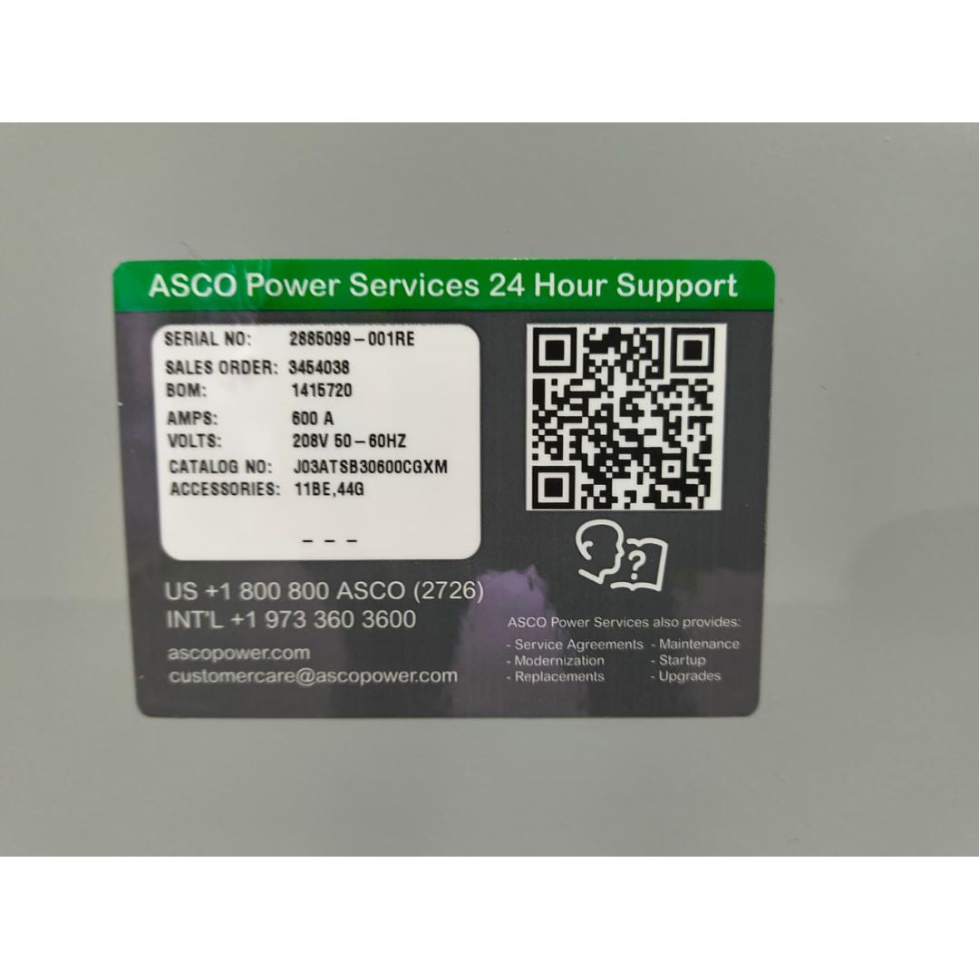 ASCO Series 300 J03ATSB30600CGXM Automatic Transfer Switch (600a) (New)