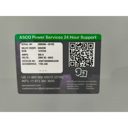 ASCO Series 300 J03ATSB30600CGXM Automatic Transfer Switch (600a) (New)