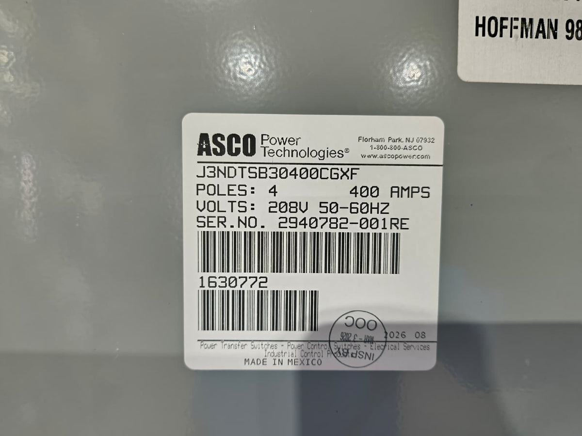 ASCO 300 Series J3NDTSB30400CGXF Automatic Transfer Switch (400A) (New)