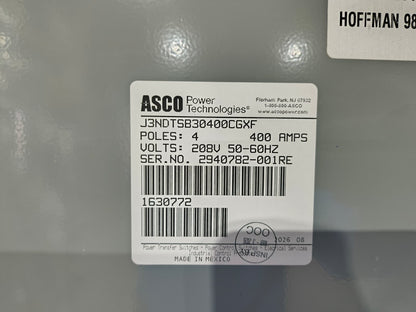 ASCO 300 Series J3NDTSB30400CGXF Automatic Transfer Switch (400A) (New)