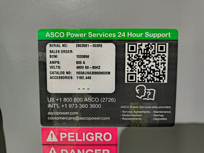 New 800 Amp ASCO Series 300 H03AUSA30800NGXM Automatic Transfer Switch
