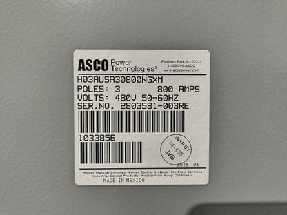 New 800 Amp ASCO Series 300 H03AUSA30800NGXM Automatic Transfer Switch
