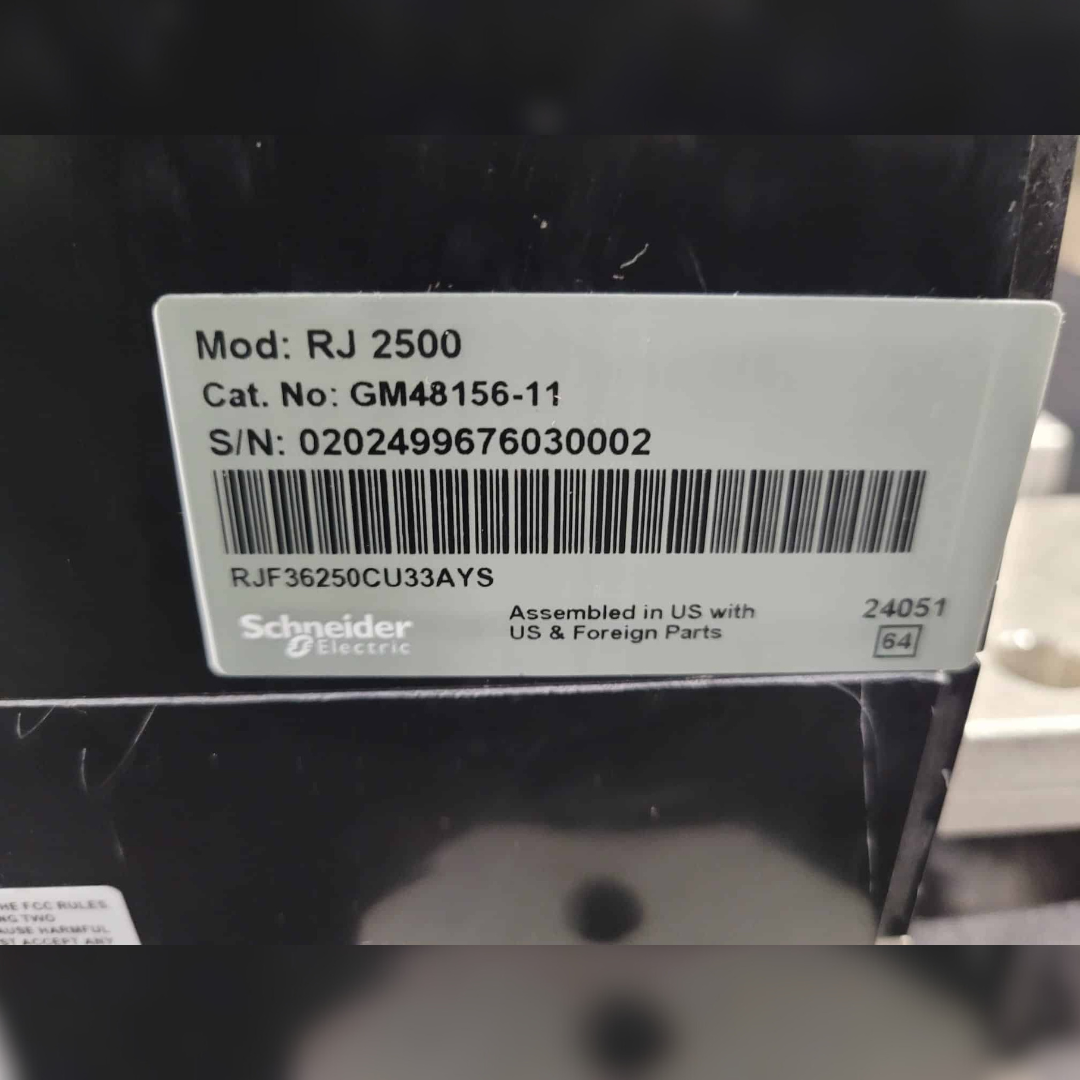 New 2500 Amp Square D RJF36250CU33AYS Breaker sticker