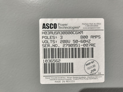 New 800 Amp ASCO Series 300 H03AUSA30800CGXM Automatic Transfer Switch