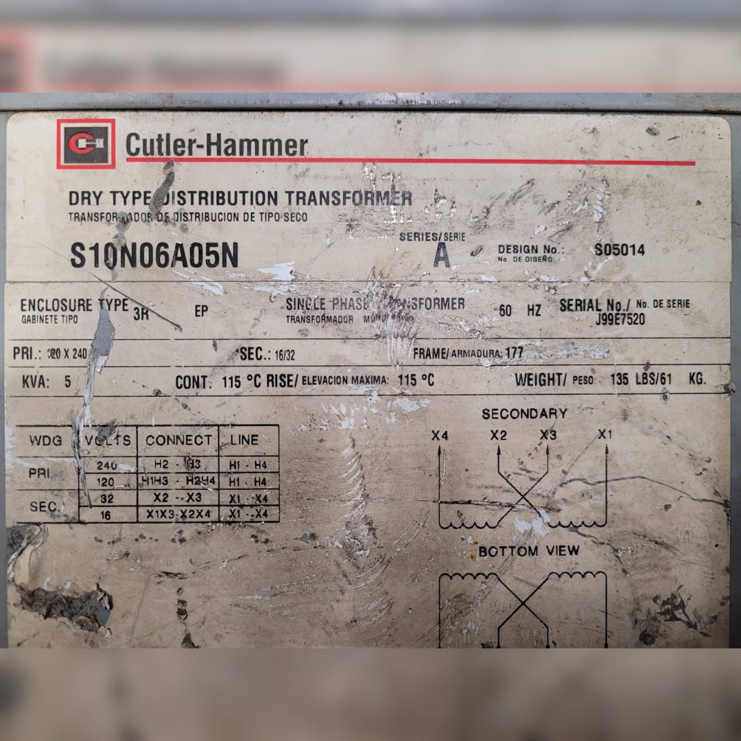 Cutler-Hammer Dry Type Distribution Transformer sticker
