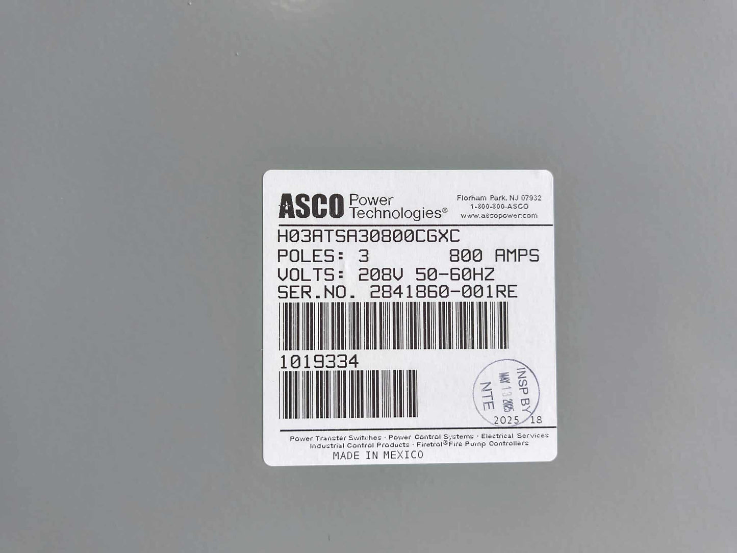 New 800 Amp ASCO Series 300 H03ATSA30800CGXC Automatic Transfer Switch