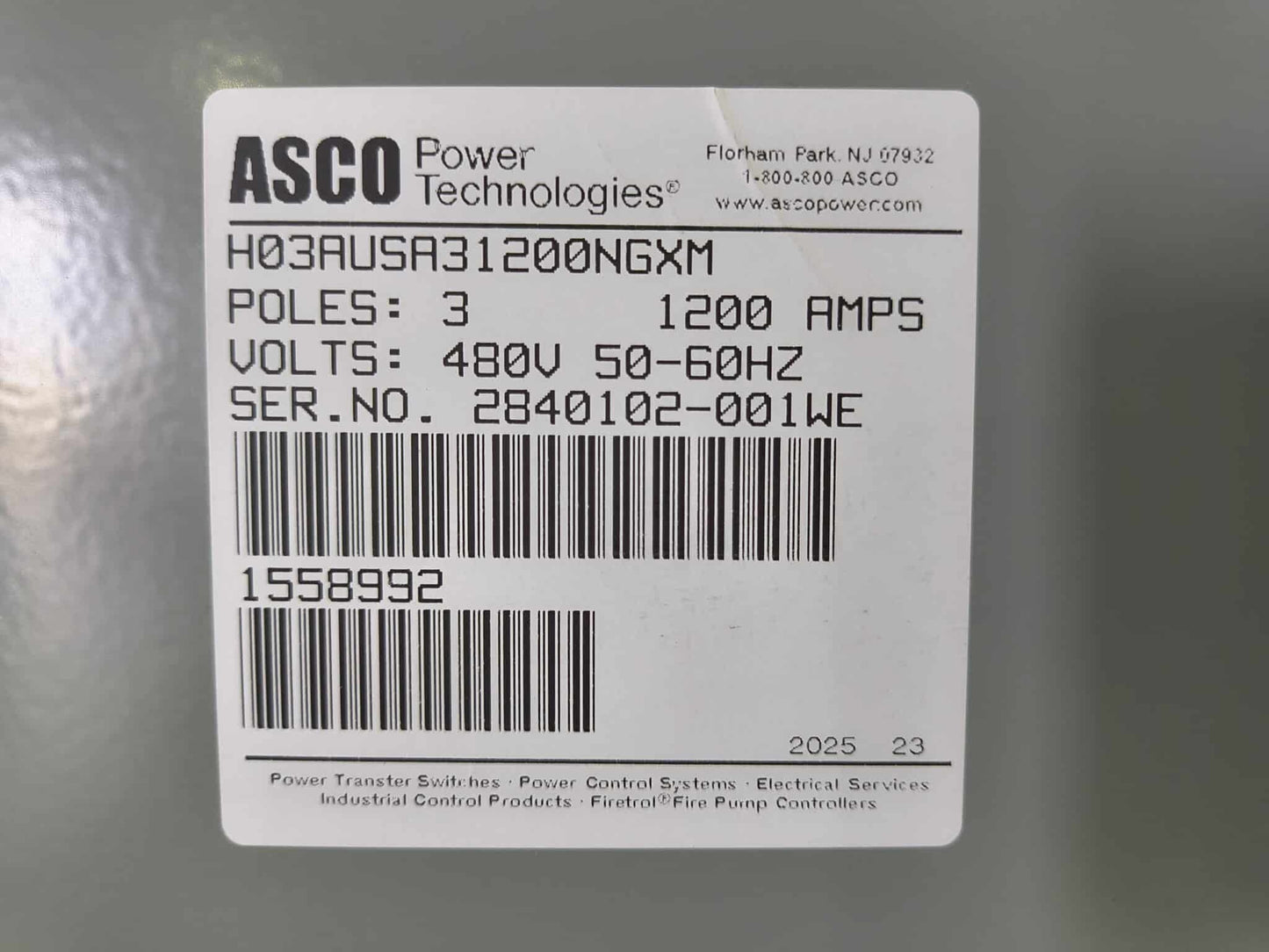 New 1200 Amp ASCO Series 300 H03AUSA31200NGXM Automatic Transfer Switch (ATS00370)