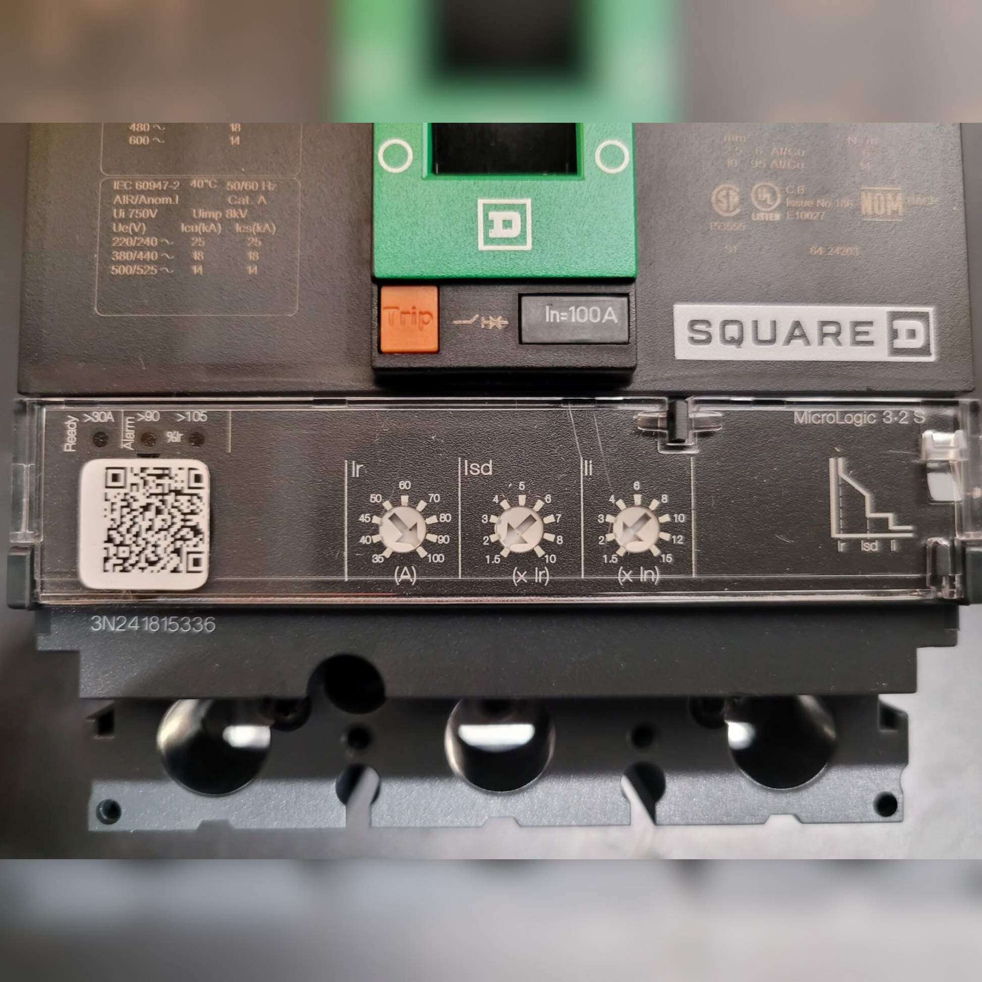 New 100 Amp Square D HDP36100CU33XTX Breaker LCB, 100A, HD, MICRO LSI, 100% Controls